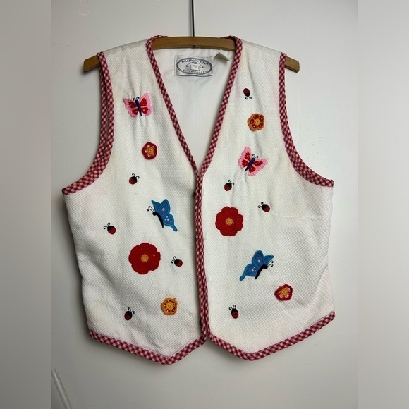 Eagle’s Eye Collection VTG  Fairy Y2K  Lady Bug Embroidery Grandmacore Vest M - Picture 1 of 16